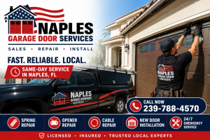 Garage door repair technician providing garage door service at a home in Naples, FL